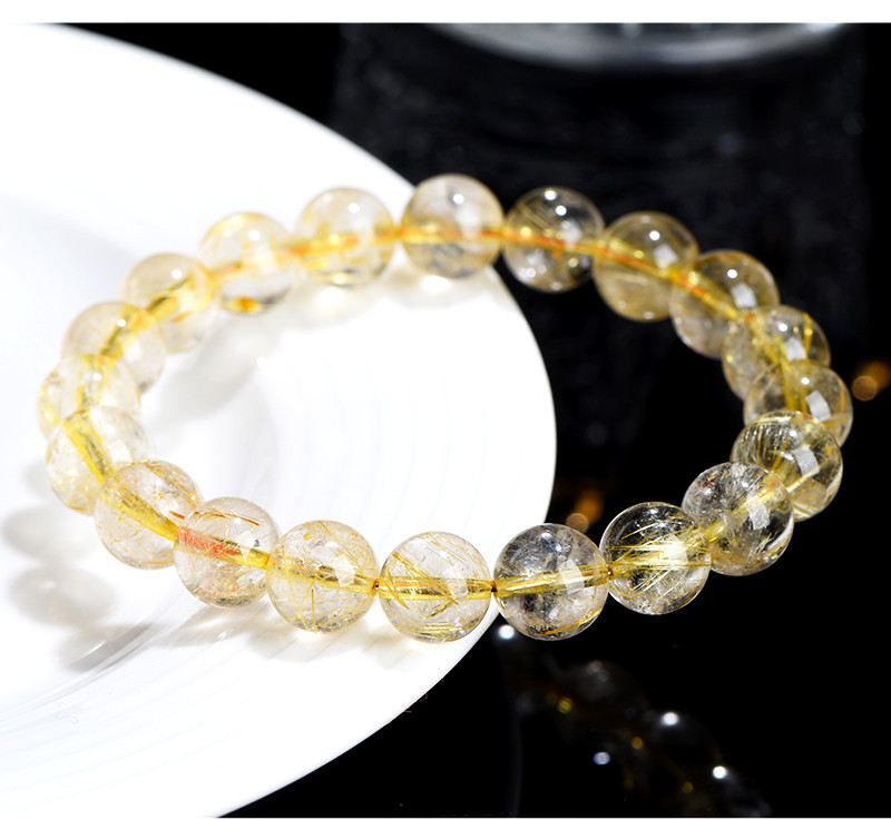 Jiuya Crystal Natural Gold hairpin Round Bead Bracelet, Yellow hairpin loose Bead bracelet, direct sales from the bead matching factory pic 10