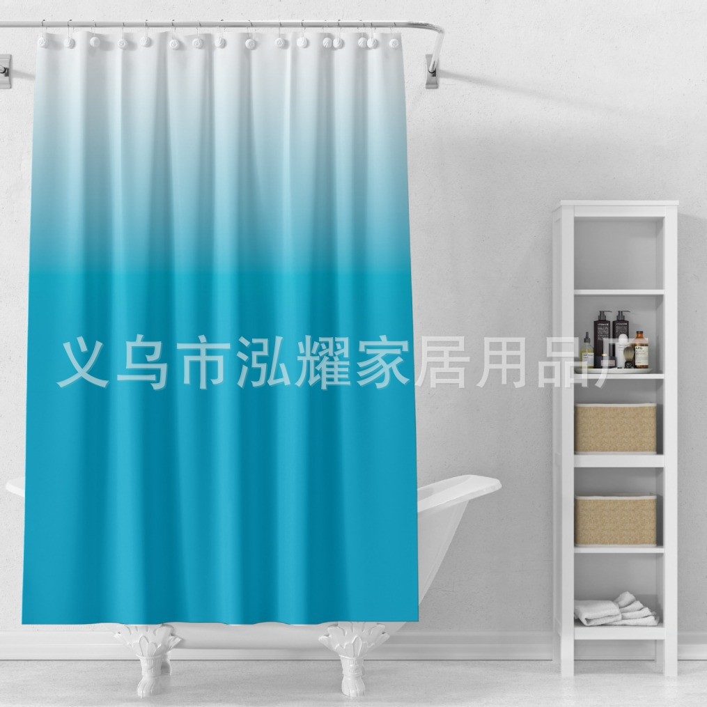 天蓝色卡其色渐变浴帘peva塑料环保材质卫生间防水浴帘送挂钩批发详情2