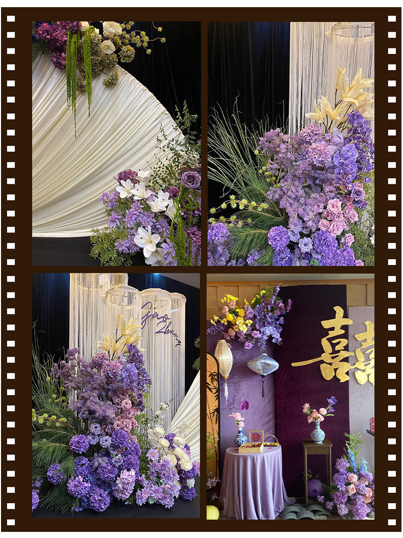 紫色户外订婚花艺布置婚礼堂装饰婚庆仿真花玫瑰假花摄影拍摄道具详情6