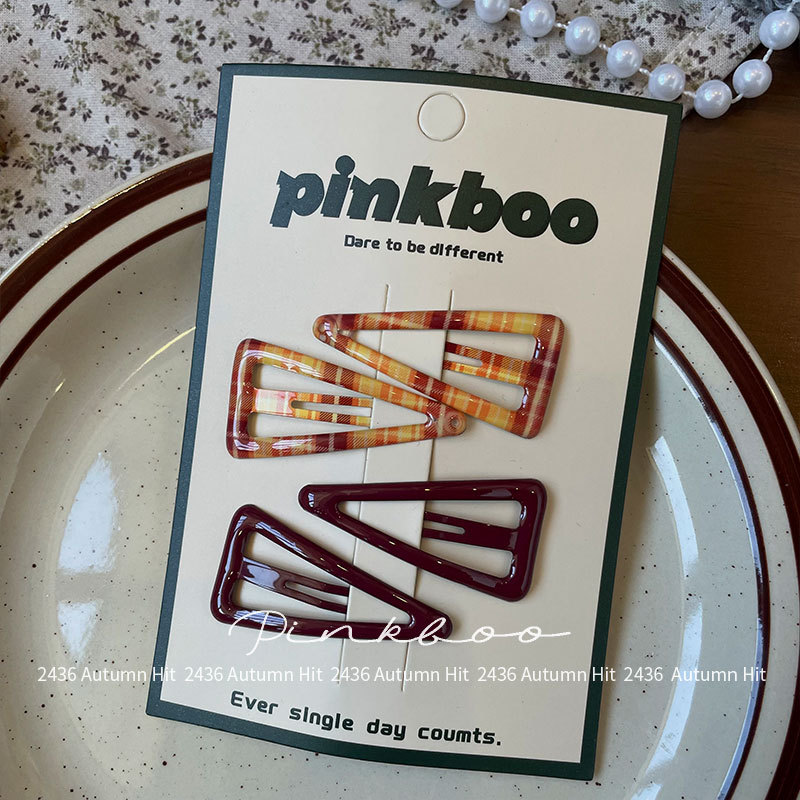 New Korean-style autumn checkered geometric hair clips, handcrafted for children, side cliffside bangs clips, two-piece bye-bye clips for girls, pinkboo multi-color checkered hair clips, simple and fashionable, exquisite daily headwear for girls pic 6