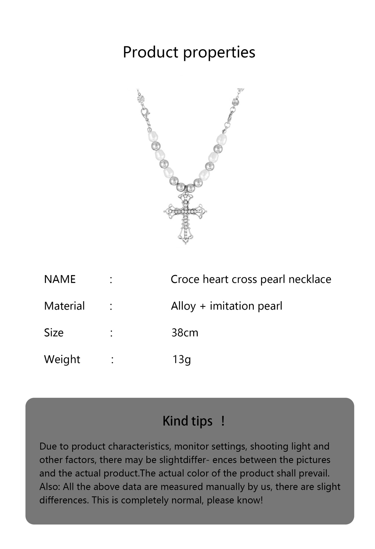 ins风嘻哈复古珍珠项链朋克简约欧美甜酷暗黑风十字架吊坠锁骨链详情3