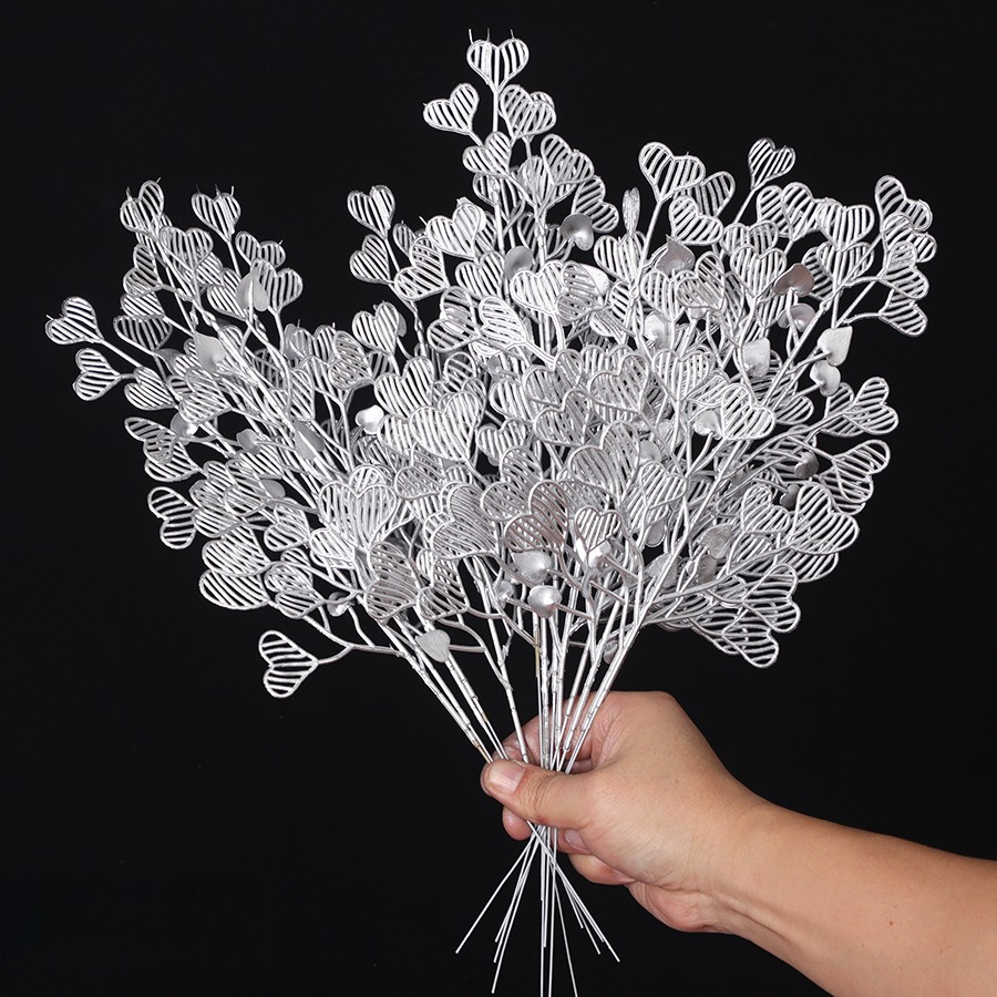 银色仿真花年宵花银色尤加利银色叶子银杏叶假花福桶插花新年摆件详情2