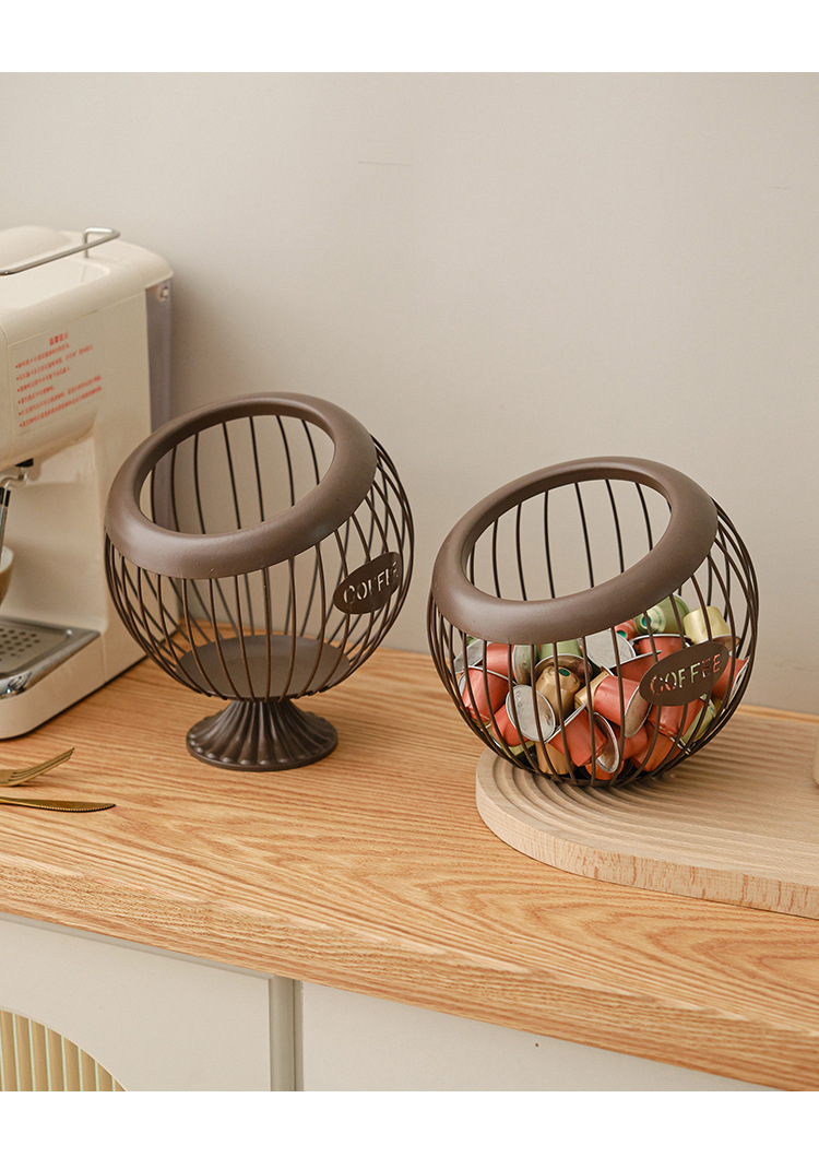 Nordic ironwork coffee capsule storage basket, home bar counter capsule stand, desktop hollowed-out storage basket, storage basket pic 4