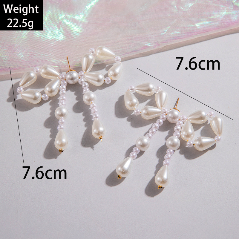 欧美跨境时尚镶钻大蝴蝶耳坠气质高级感桃心蝴蝶结仿珍珠耳饰女详情19