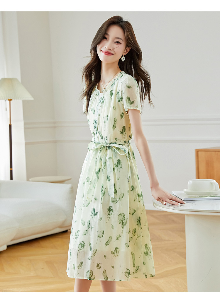 夏季短袖连衣裙女2025新款夏季爆款女装气质碎花裙雪纺中长款裙子详情38