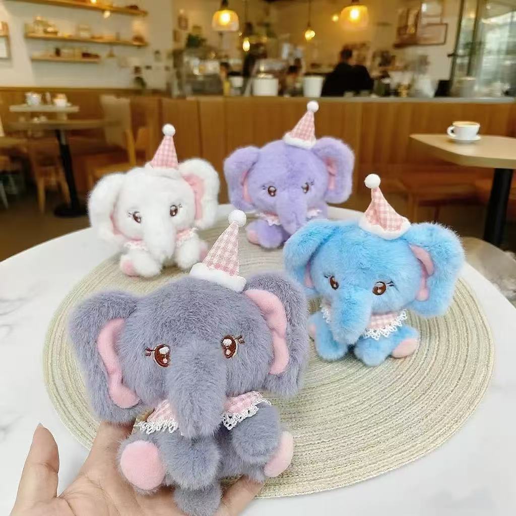 Cute food-eating animal plush keychains, bear, elephant and rabbit figurines, pendants, high-quality dolls supply pic 2