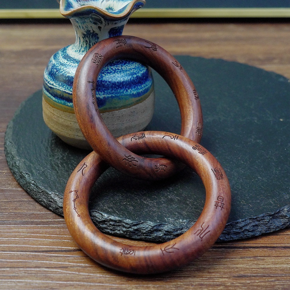 雷击枣木乾坤圈桃木阴阳环手镯老料九字真言十字天经木质工艺品详情3