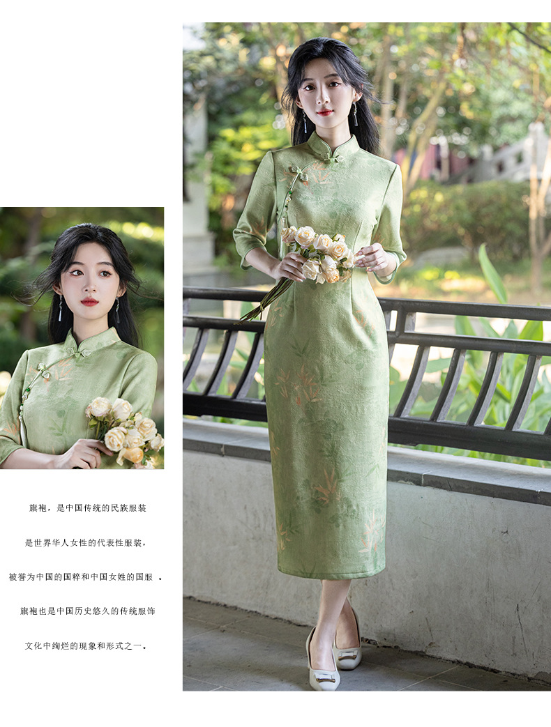 New Chinese-style spring/summer jacquard milk silk mid-sleeved long 2025 new Chinese-style daily artistic modified cheongsam dress pic 9