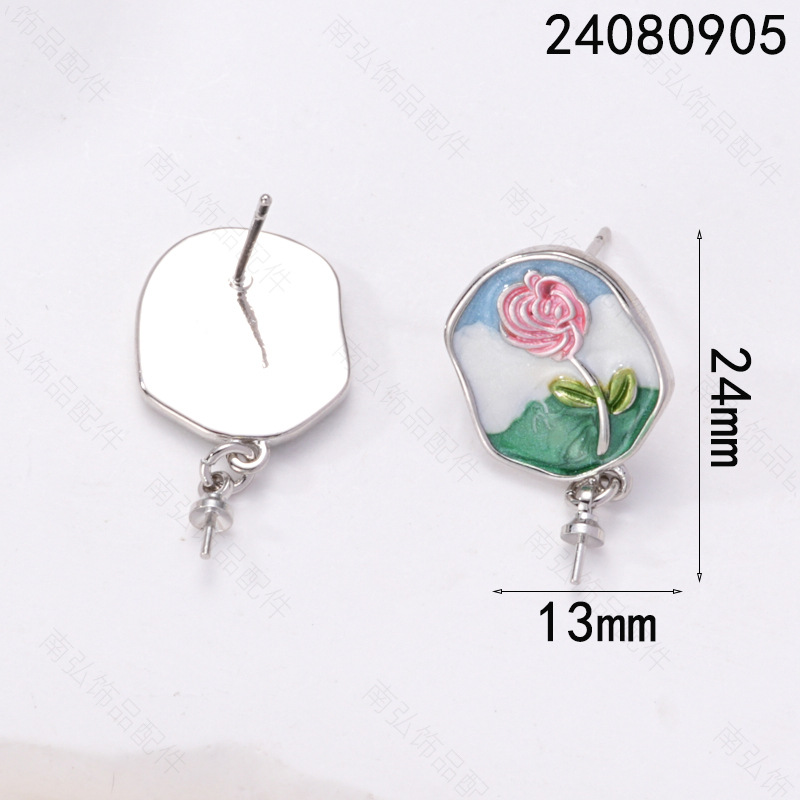 S925 Silver Needle Pearl Ear studs, ear studs, peach rose, Monet oil, vintage oil painting, Chinese style diy copper accessories pic 15