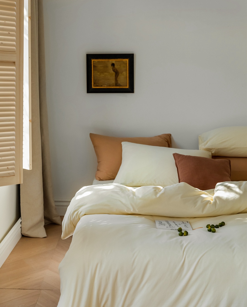 ins Japanese-style solid color all-cotton knitted cotton four-piece set, skin-friendly nude sleeping plain double-layer Indian cotton bed sheet pic 137