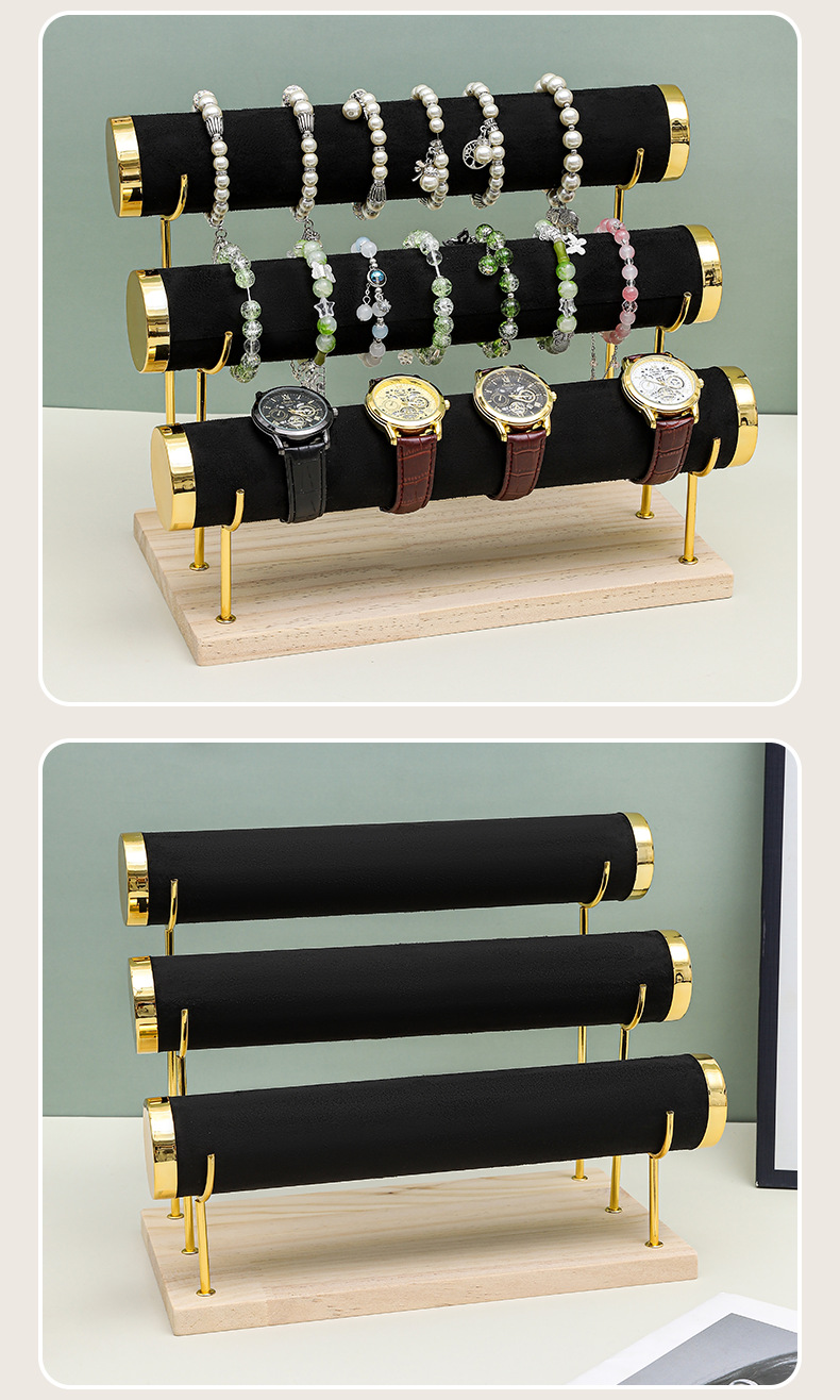 This is a three-layer metal frame specially designed for cross-lens display, featuring velvet, pu leather, and jewelry. It is suitable for storing watches, bracelets, bangles, and hand strings pic 9