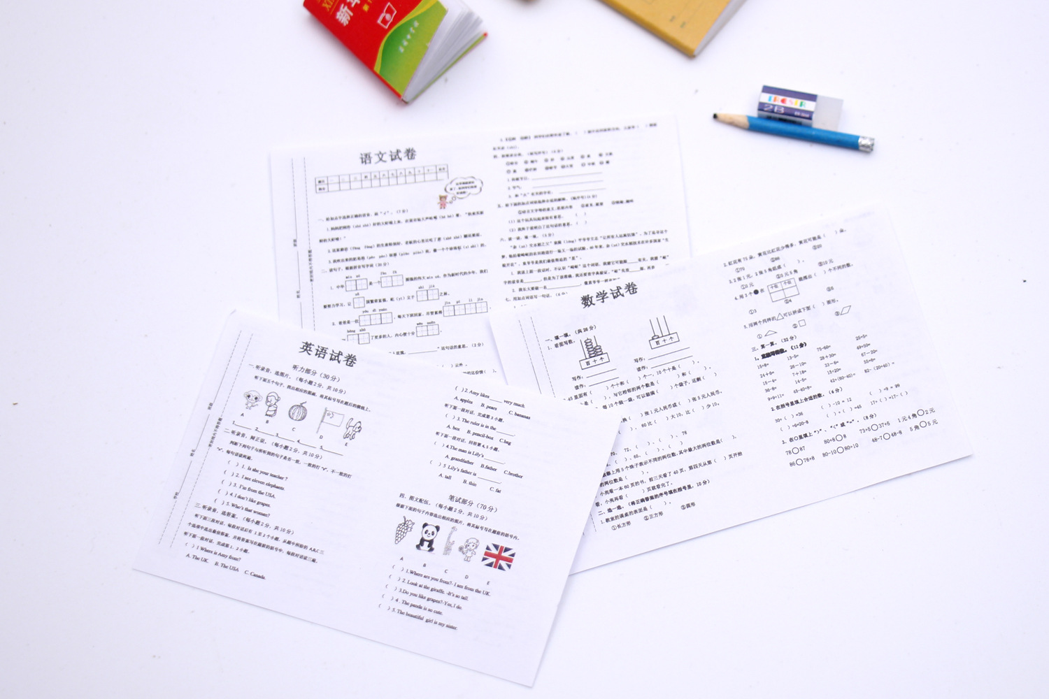 微缩迷你仿真试卷考卷 Dollhouse娃娃屋 教室生活场景袖珍diy摆件详情3