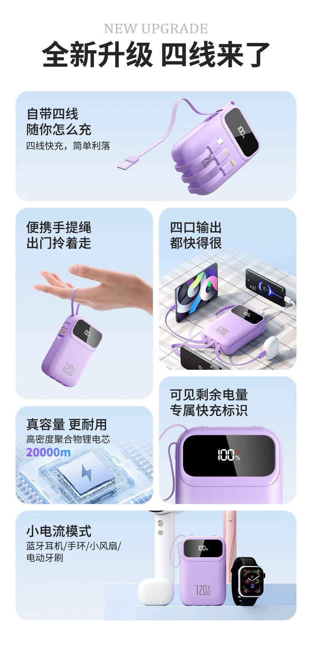 四线移动电源充电宝可上飞机大容量适用小米华为苹果闪充长续航详情3