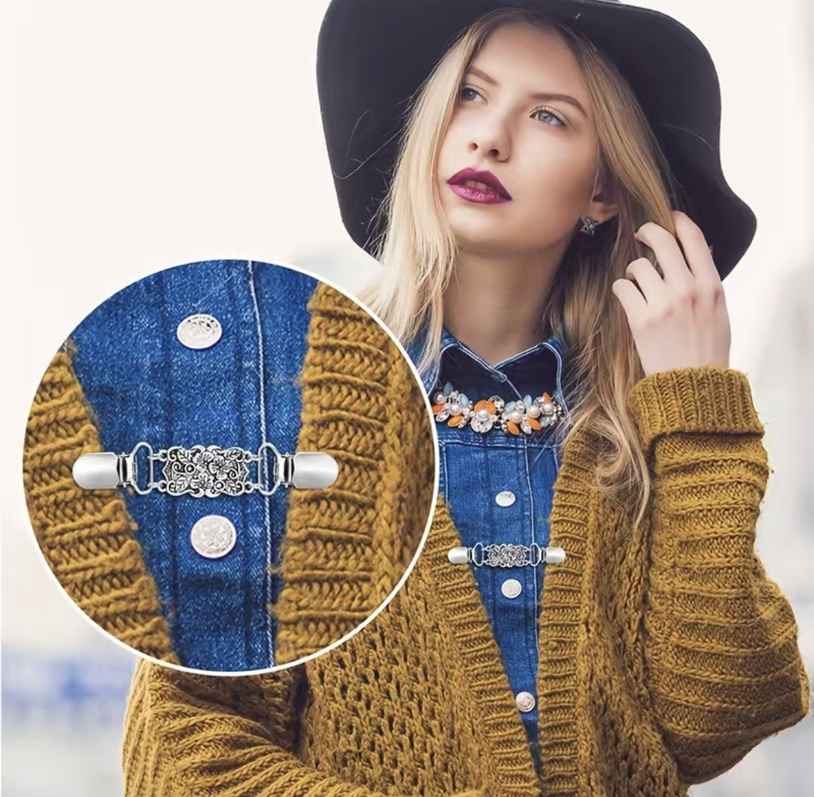 欧美复古合金毛衣夹丝巾开衫扣衬衣领夹防走光束紧夹胸针厂家直销详情17