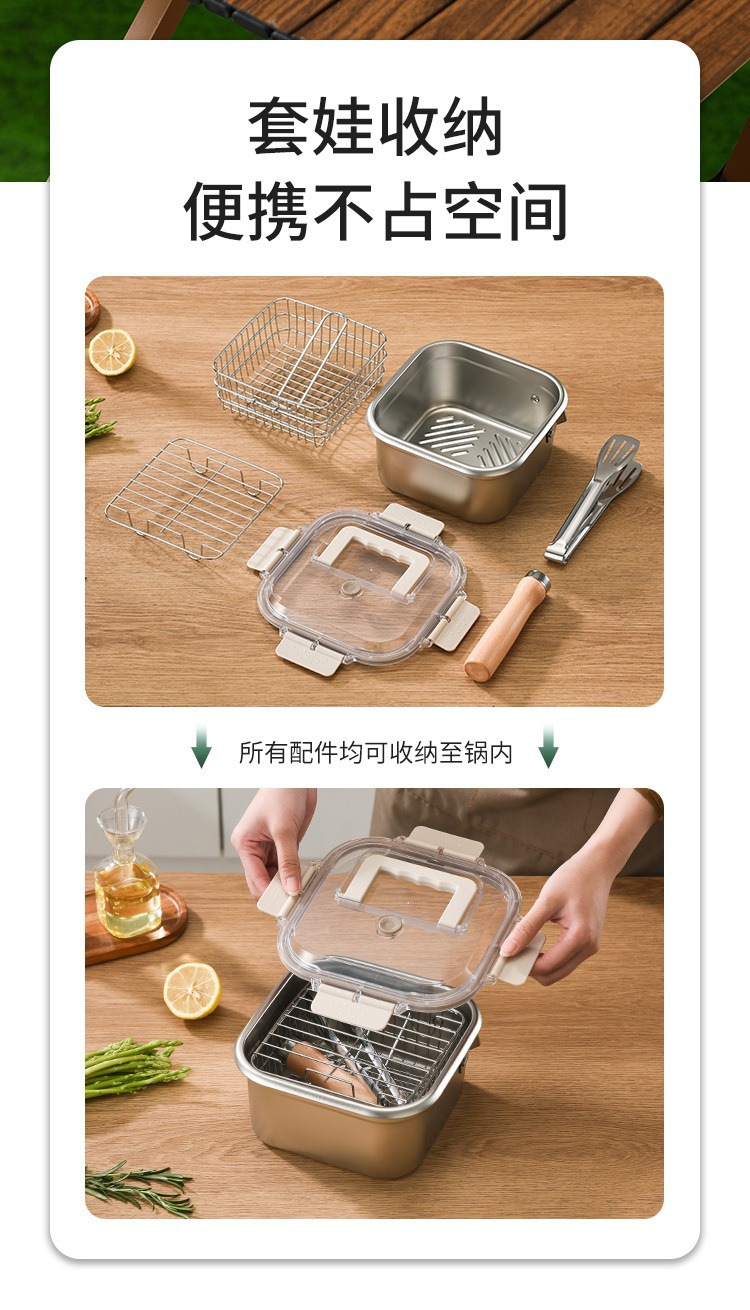 Cross-border Japanese stainless steel square deep fryer, household milk pot, noodle cooking pot, outdoor portable tempura deep fryer consignment pic 10