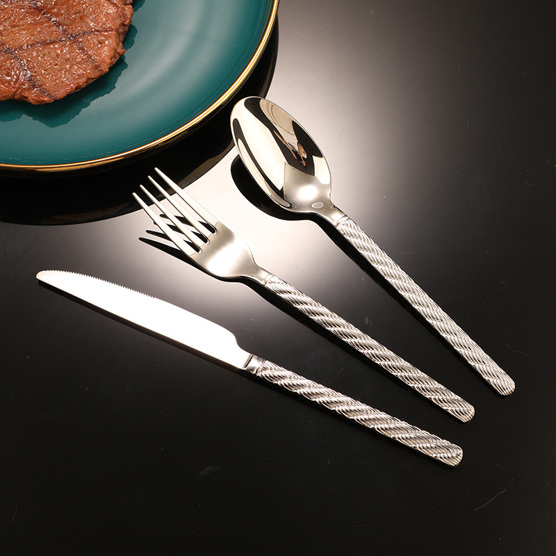 展明西餐餐具304不锈钢餐具勺子叉子甜品叉勺餐叉麻绳牛排刀叉勺详情6