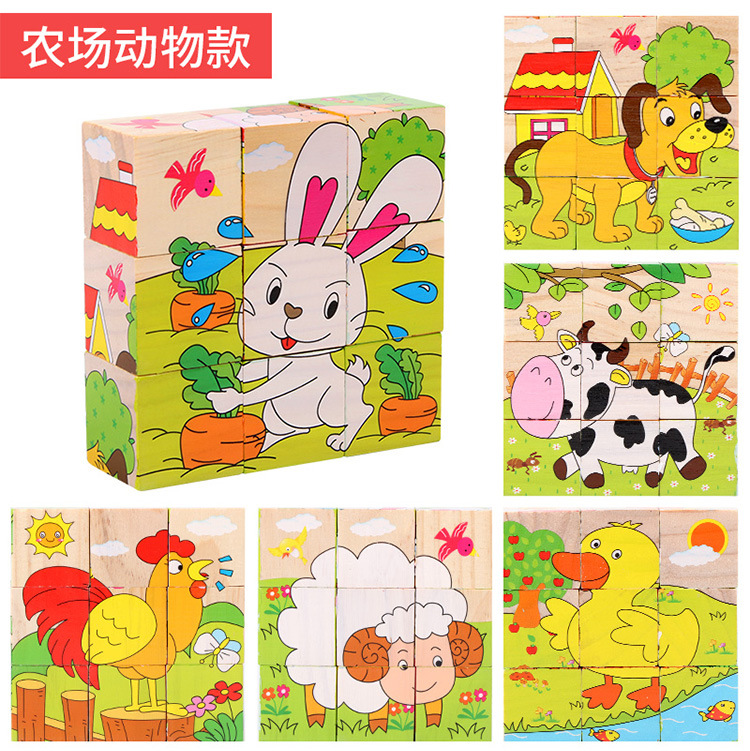 9粒六面画立体拼图块儿童益智力早教幼儿园积木质制玩具变脸魔方详情17