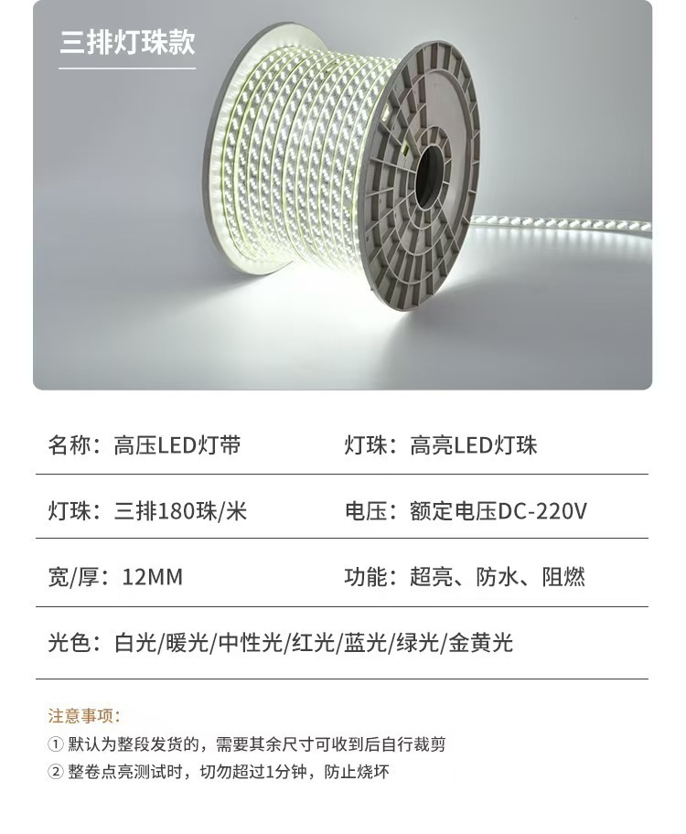 LED灯带三排180灯外墙专用家装工程户外防水灯带220v高压led灯条详情17