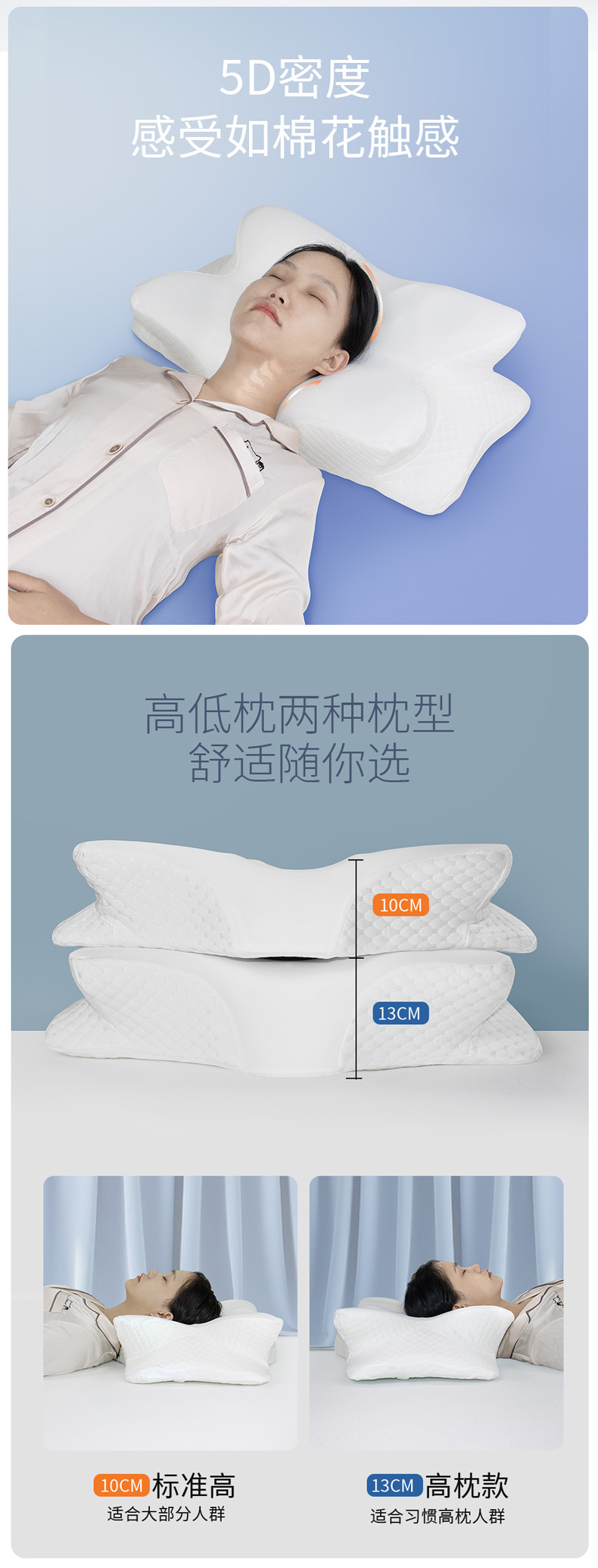 亚马逊蝶形枕加厚记忆枕护颈枕冰丝枕头一对成人颈椎枕记忆棉枕芯详情7