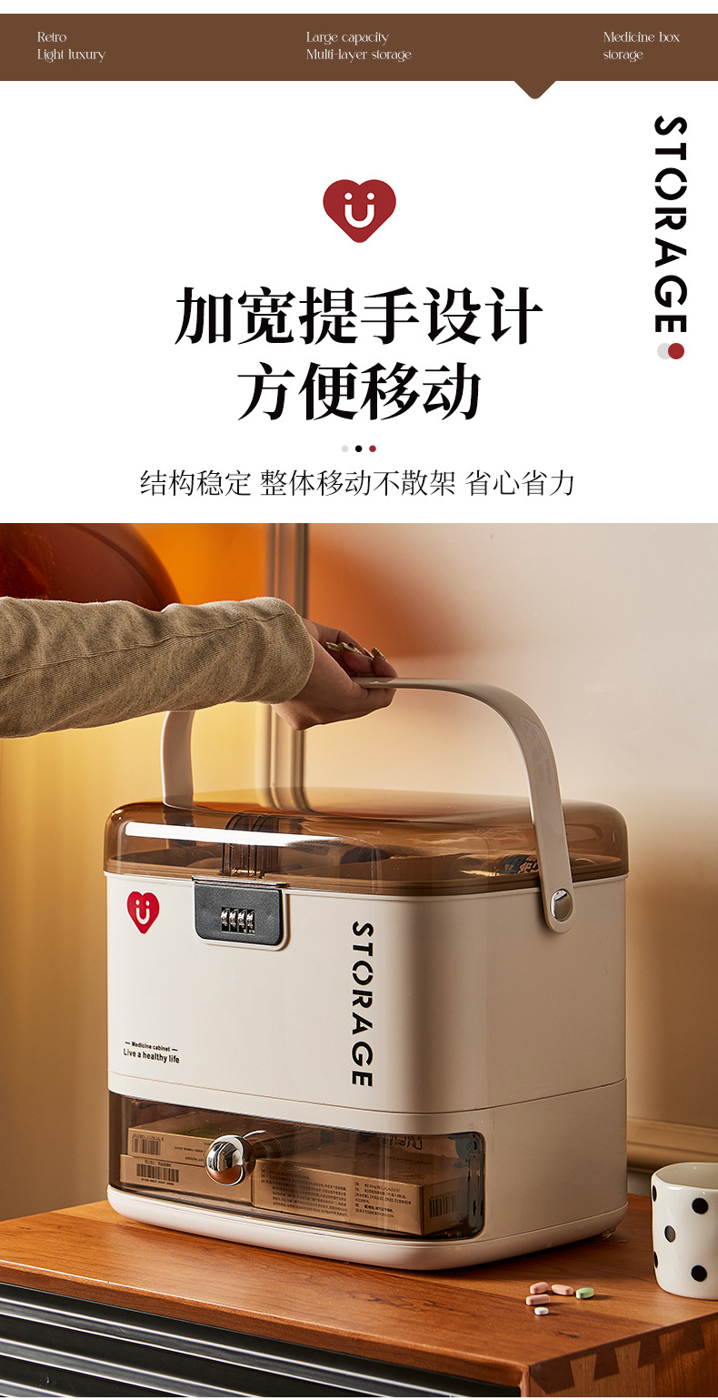 防儿童带锁密码医药箱常备药大容量家用抽屉式药品药物药膏收纳盒详情11