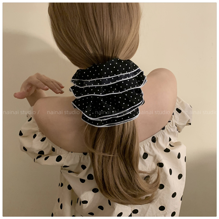 法式优雅波点大肠发圈网红2025新款简约温柔低马尾头绳女款发圈详情9