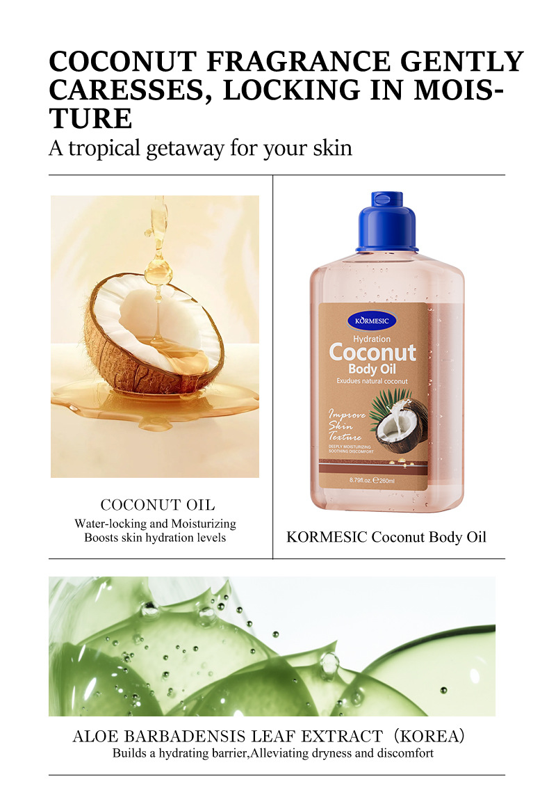 Foreign trade coconut Body oil: Hydrating, moisturizing, anti-dryness, non-sticky, body care pic 18