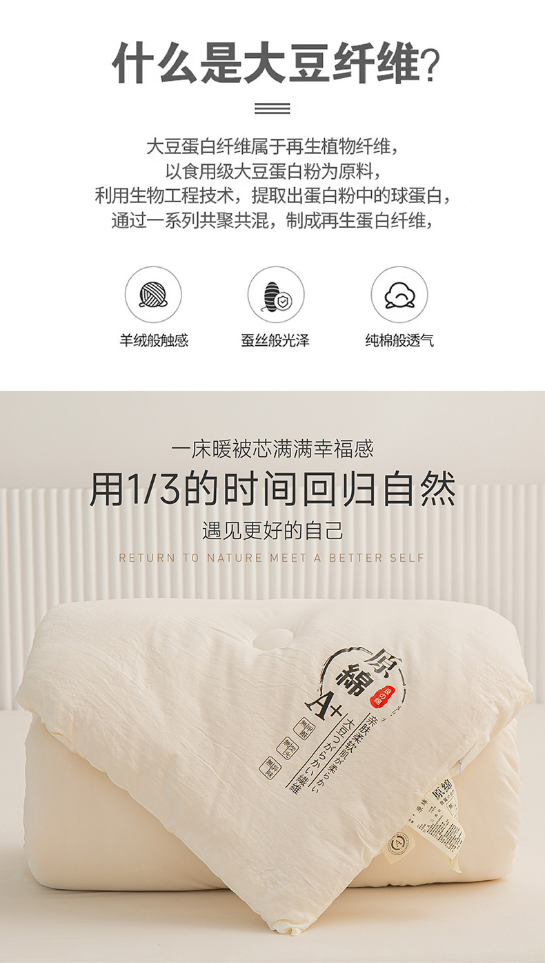 A类母婴大豆纤维被原棉加厚冬被宿舍酒店春秋夏被芯高端礼品被子详情9