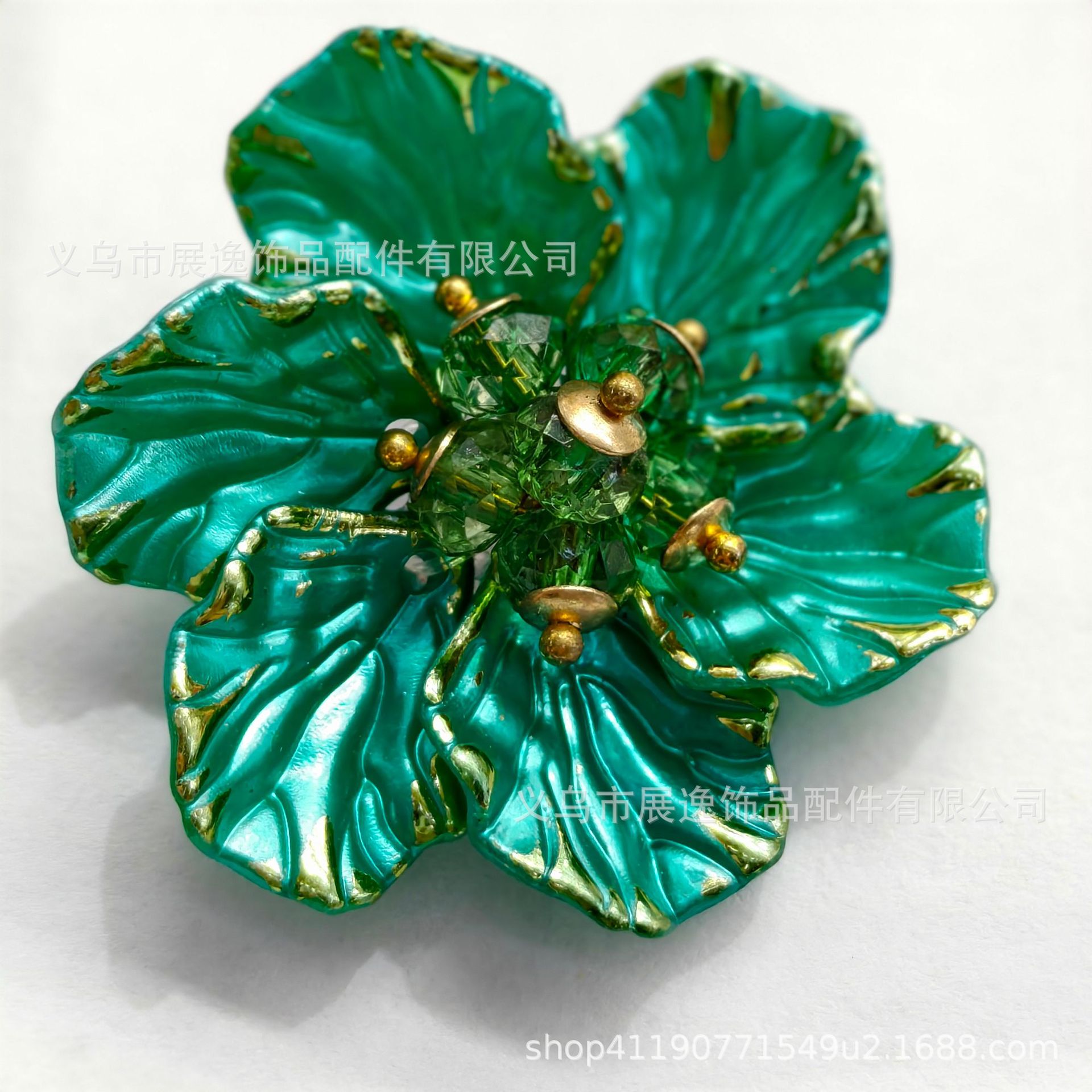 双层花朵 头饰复古发簪 染色多瓣花 S099手缝花ABS仿珍珠牡丹详情8