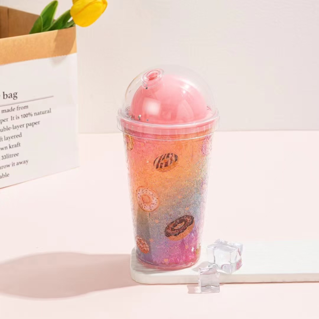 跨境爆款双层吸管杯冰淇淋便携卡通塑料杯少女心夏日碎冰杯详情4