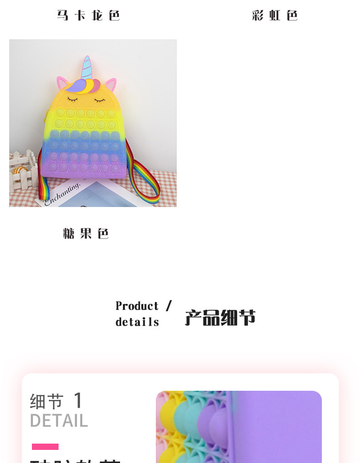 灭鼠先锋多功能独角兽双肩背包硅胶书包减压泡泡收纳按按乐科教玩具详情6
