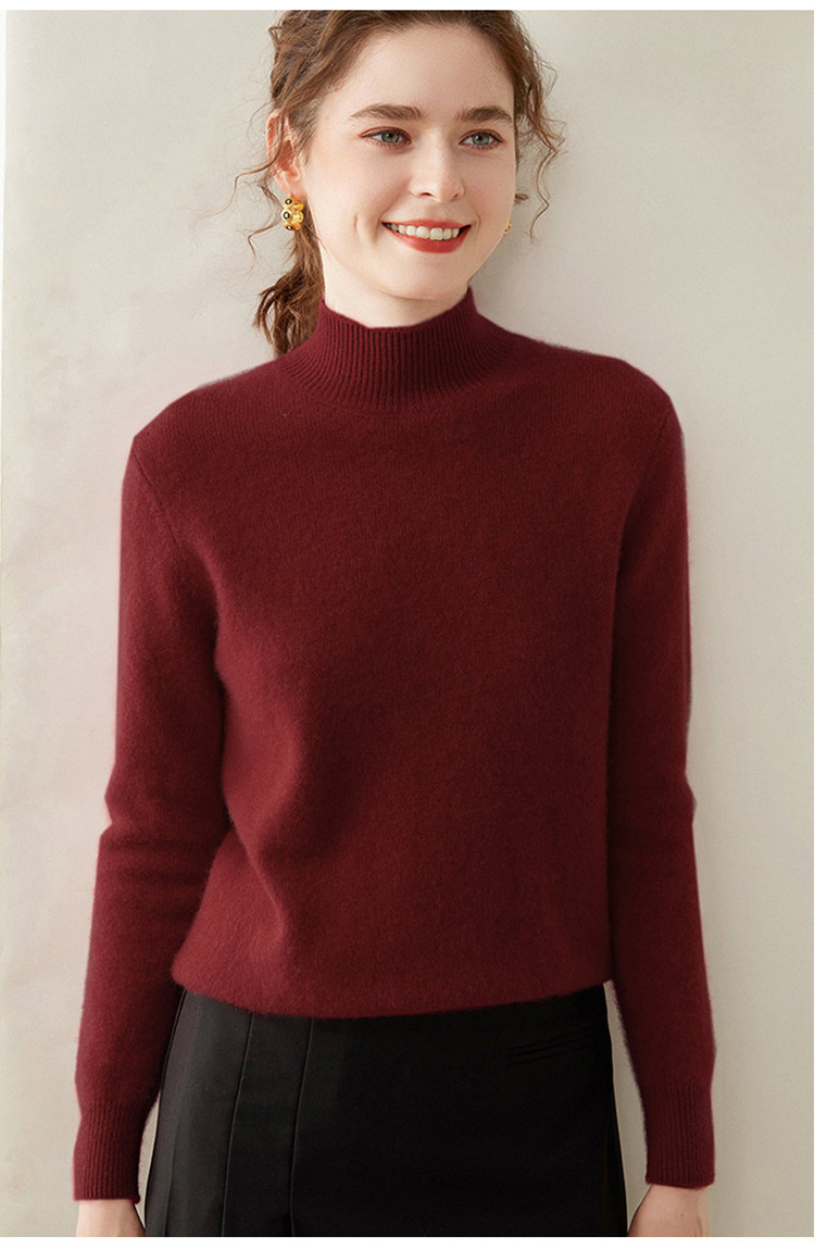 Semi-high-neck cashmere sweater for women, thick solid color, versatile, loose, slimming, soft and skin-friendly, autumn and winter knitted base sweater pic 40