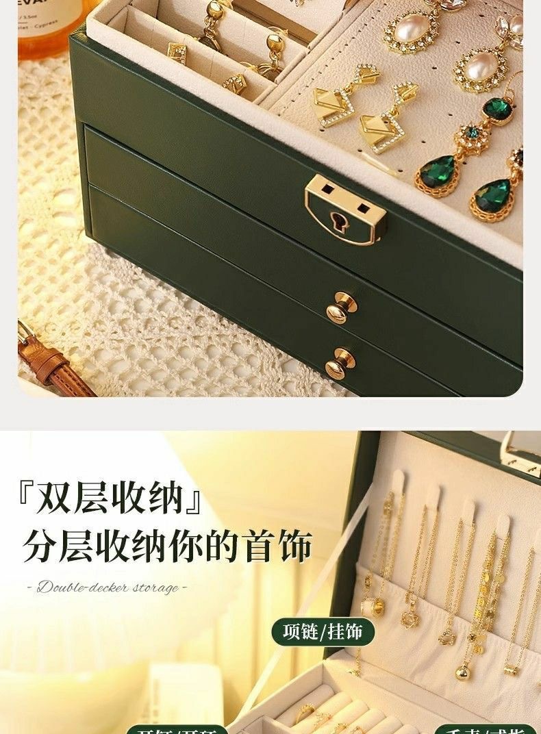 Large-capacity jewelry box, three-layer drawer, multi-functional stud earrings, ring earrings, necklace, gold bracelet and jewelry storage box pic 4