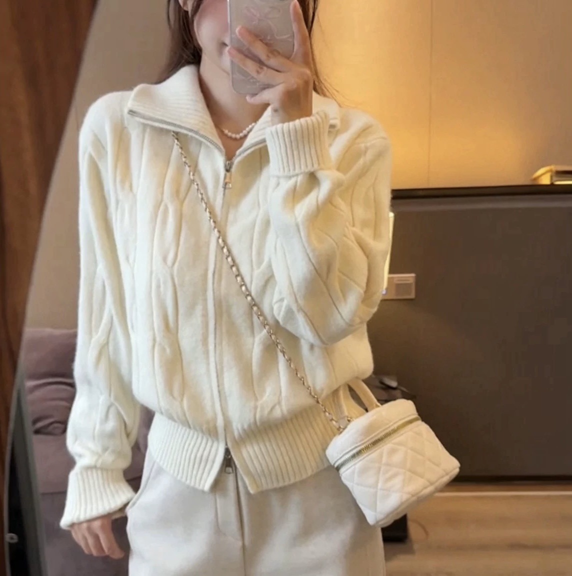 Solid-color casual double-zipper twisted knit cardigan coat, fashionable and versatile, new autumn and winter style sweater top for women pic 8