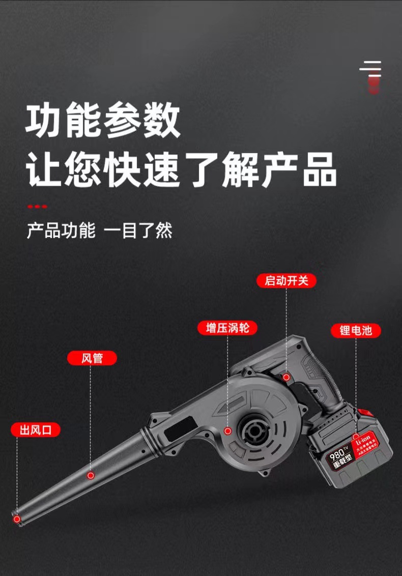 Lithium battery blower, high-power rechargeable hair dryer, industrial powerful car and household blower, aircraft small dust collector pic 15