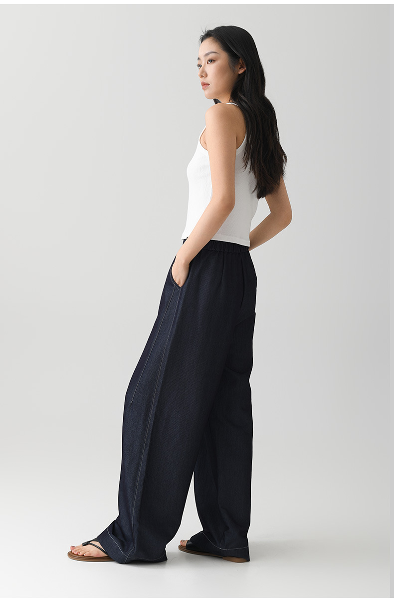 阔腿牛仔裤女春夏薄款小个子松紧高腰垂感百搭韩版显瘦直筒休闲裤详情10