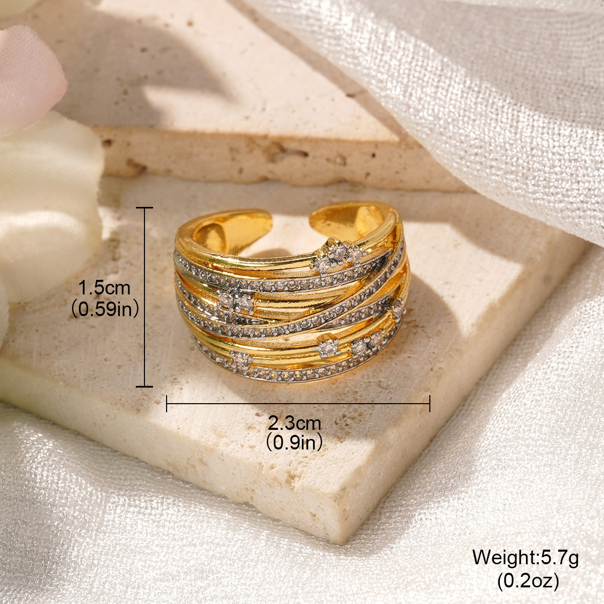 European and American ins light luxury open ring, fashionable and versatile, geometric line zirconium-inlaid small chanel-style simple ring, niche wholesale pic 21