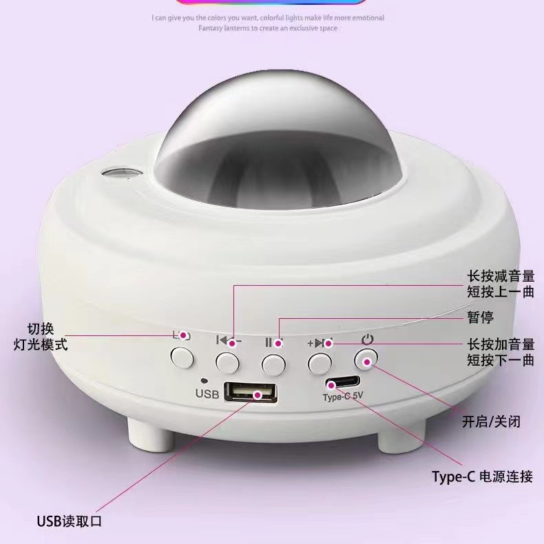 北极光星空投影灯激光满天星灯光小夜灯直播间蓝牙音响月亮氛围灯详情11