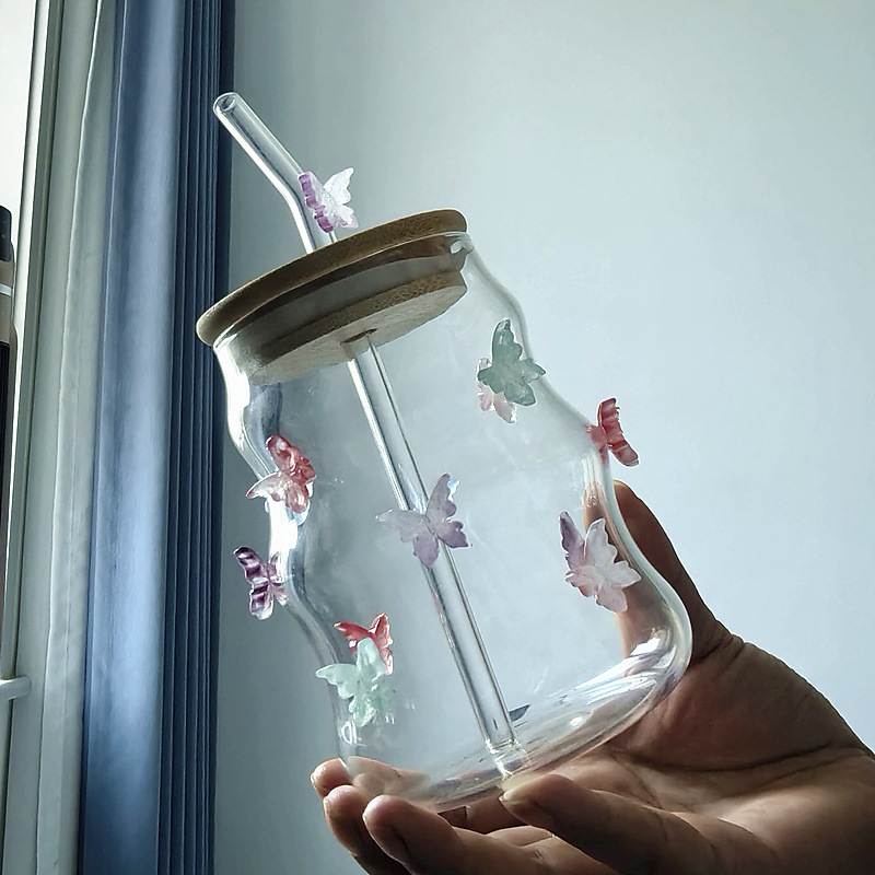 Bow-shaped high borosilicate glass cup, iced Americano latte coffee cup, chubby breakfast milk cloud glass cup pic 9