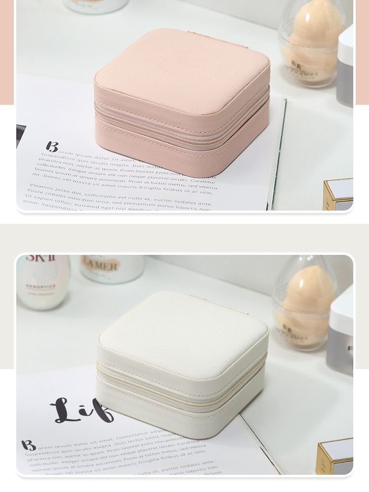 Portable jewelry box, mini zipper bag manufacturer, leather stud earrings, necklace and ring, exquisite storage jewelry box pic 5