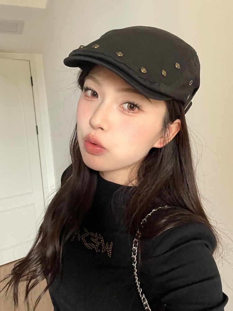 Korean niche rivet forward hat kids, Japanese retro y2k hot girls wear artist Beret caps and baseball caps backwards pic 1