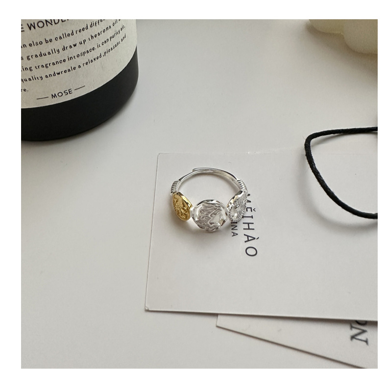 S925纯银韩版小众设计感人像金银拼色戒指韩国风博主款指环批发详情12