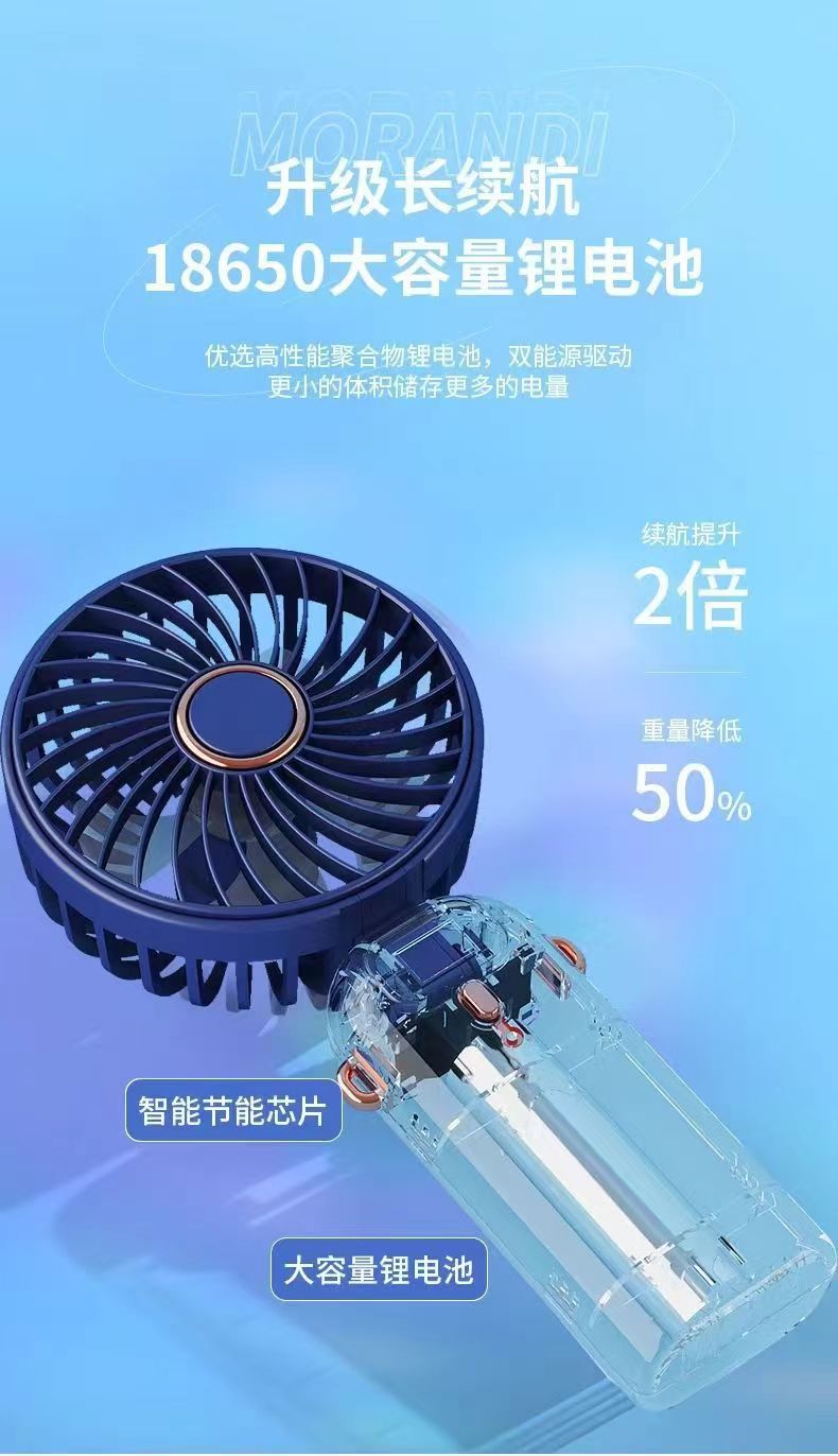 新款手持风扇数显迷你便携式挂脖小风扇usb充电折叠桌面风扇批发详情4