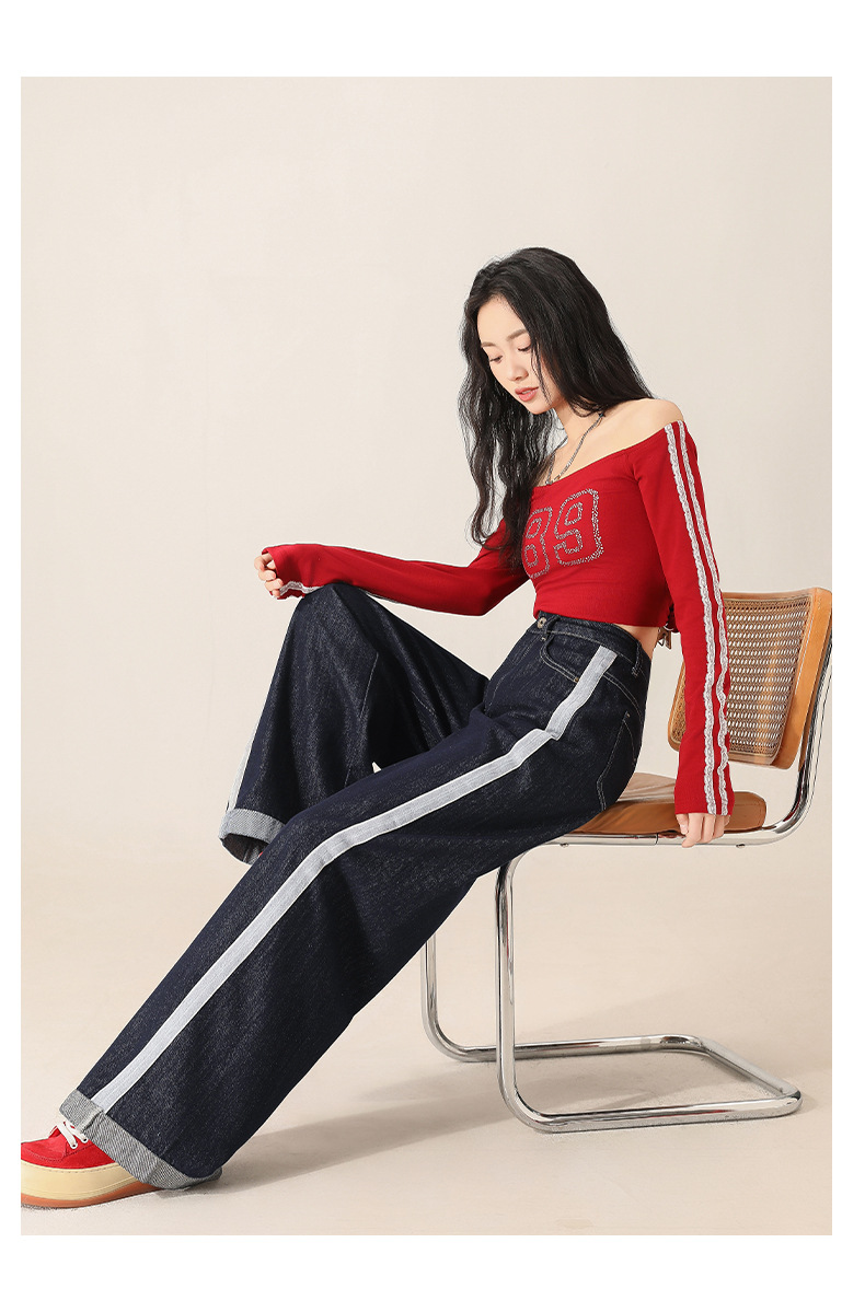 Denim wide-leg jeans for women, Spring 2025 new style, color-blocking and patchwork high-waisted loose straight-leg floor-length pants pic 23