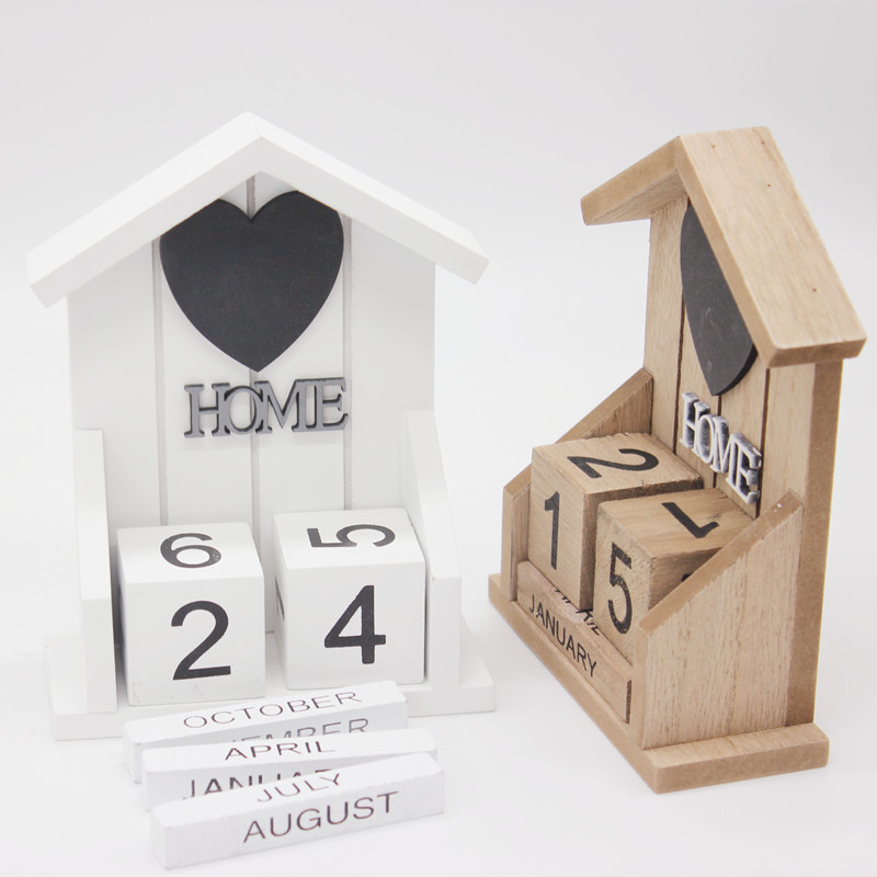 复古作旧古典风格小房屋HOME木质日历创意摆件家居装饰工艺品礼品木雕根雕详情6