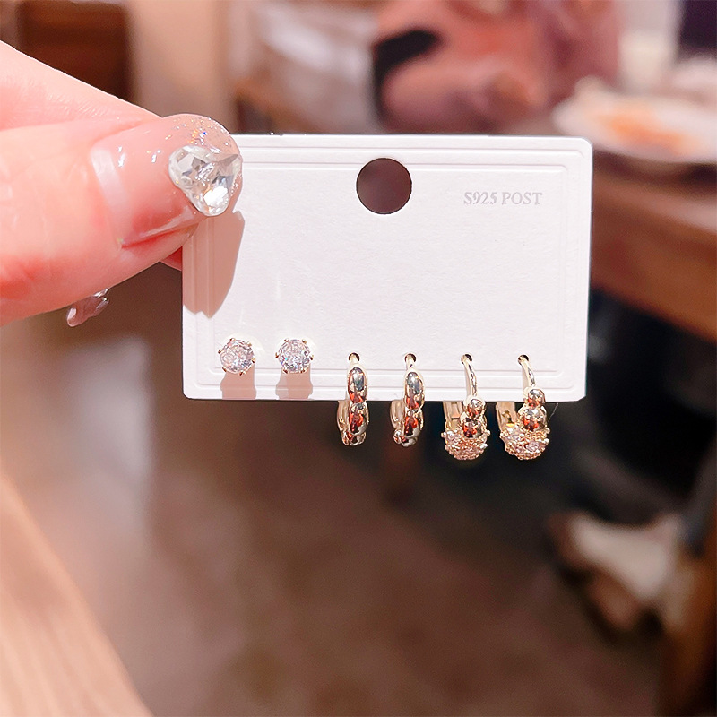 2024新品光面几何圆形锆石圈圈耳扣 ins风简约百搭时尚耳钉环饰品详情17