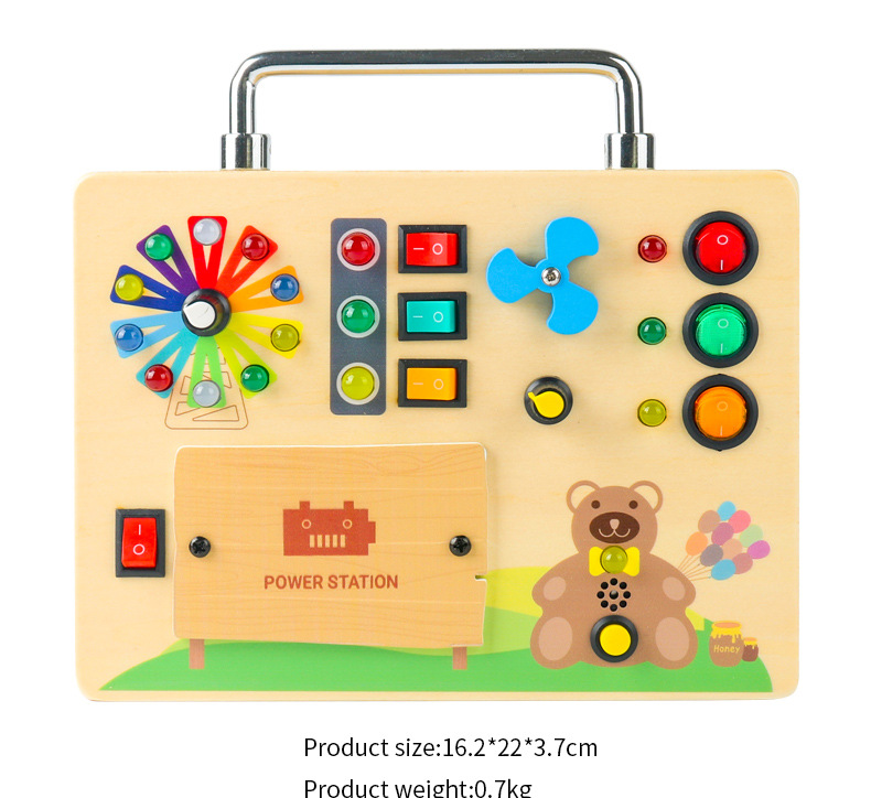 跨境爆款新品儿童早教木制led灯插座开关忙碌板玩具动手木质玩具详情15