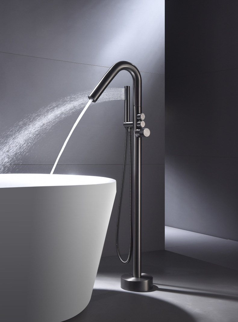 Cross-border exclusive floor-standing shower head set, hotel engineering bathtub, shower tub, edge faucet, shower head, brushed gold pic 10