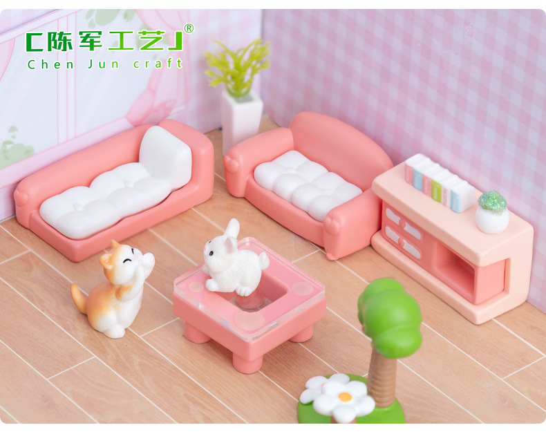Creative pink girlish dollhouse, living room sofa furniture, micro-landscape diy decorative accessories, miniature small pendant pic 41
