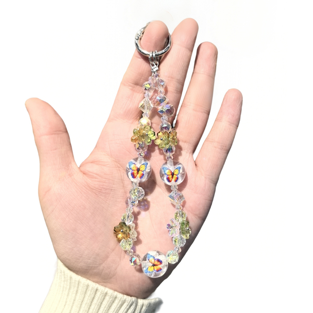 Dreamy colorful butterfly beaded key crystal pendant, a niche and exquisite girlish bag pendant, a gift with a spring atmosphere pic 2