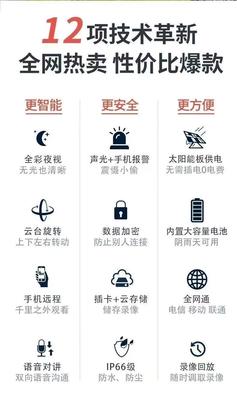 The overseas version of the solar-powered surveillance camera, high-definition CCTV camera, is dust-proof and water-proof pic 3